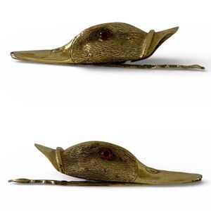 Antique Brass Figural Duck Paperweight Letter Holder Wall Mount